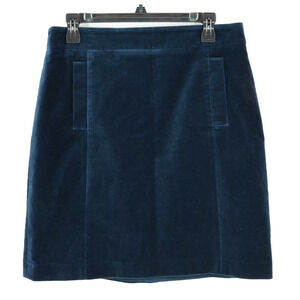 Ann Taylor Skirt Womens 6 Navy Blue Velour Lined Stretch Cotton Zip Knee Length